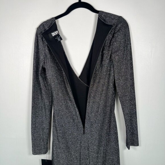 NWT DKNY Metallic-Knit Surplice Ruched Skirt Faux Wrap Mini Silhouette Dress Sz2 - Picture 6 of 16